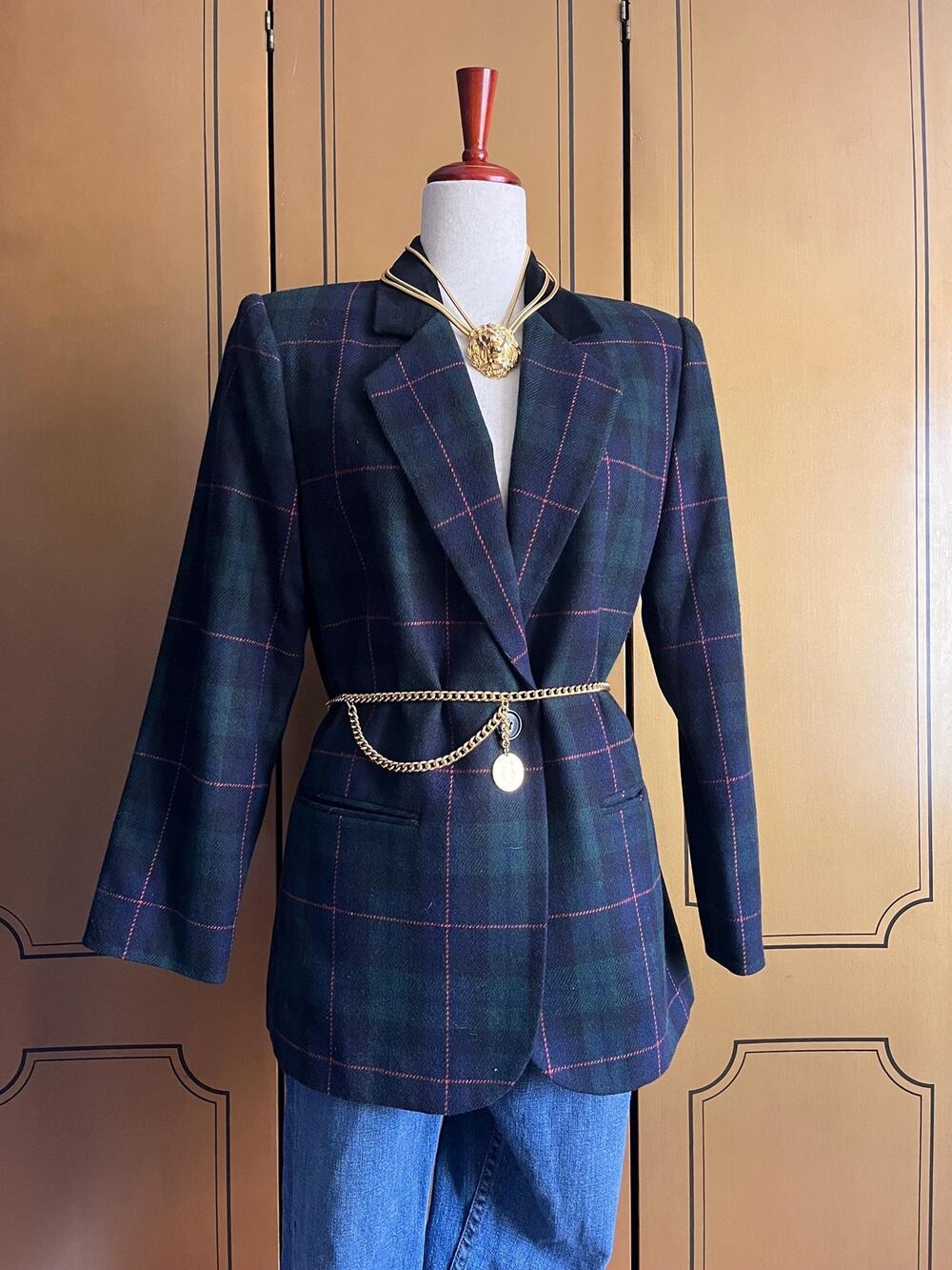 Vintage plaid wool blend jacket, size 8
